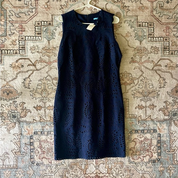 J Mclaughlin Dresses & Skirts - Sleeveless Navy Eyelet Dress